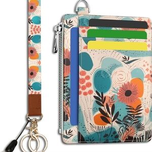 Floral Pattern Phone Wallet Case with Strap